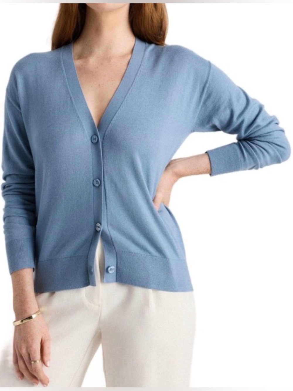 Quince Lightweight Cotton Cashmere Cardigan S Mountain Spring Blue Quiet Luxury